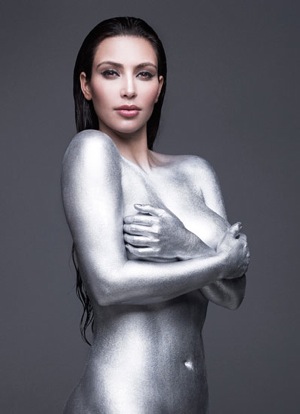 kim kardashian silver paint shoot. Inside, Kardashian is lensed